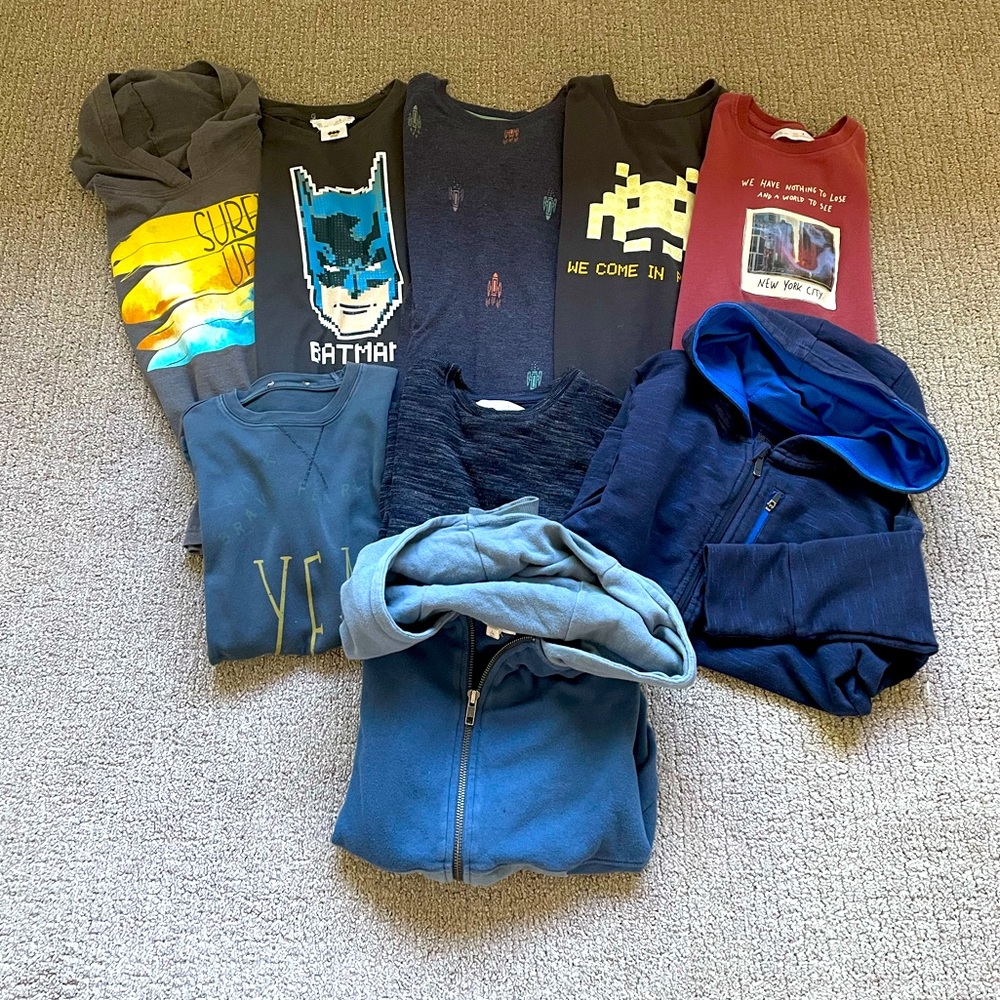 Boys - NINE long sleeve and hoodie bundle. There are 9 shirts in lot.